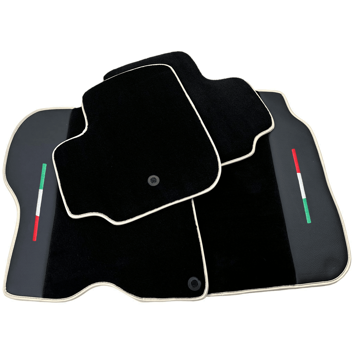 Black Floor Mats For Ferrari GTC4 Lusso (2016-2023) with Leather | Beige Trim - AutoWin