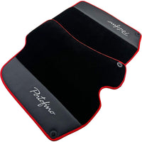 Black Floor Mats For Ferrari Portofino (2018-2023) With Leather and Red Trim - AutoWin