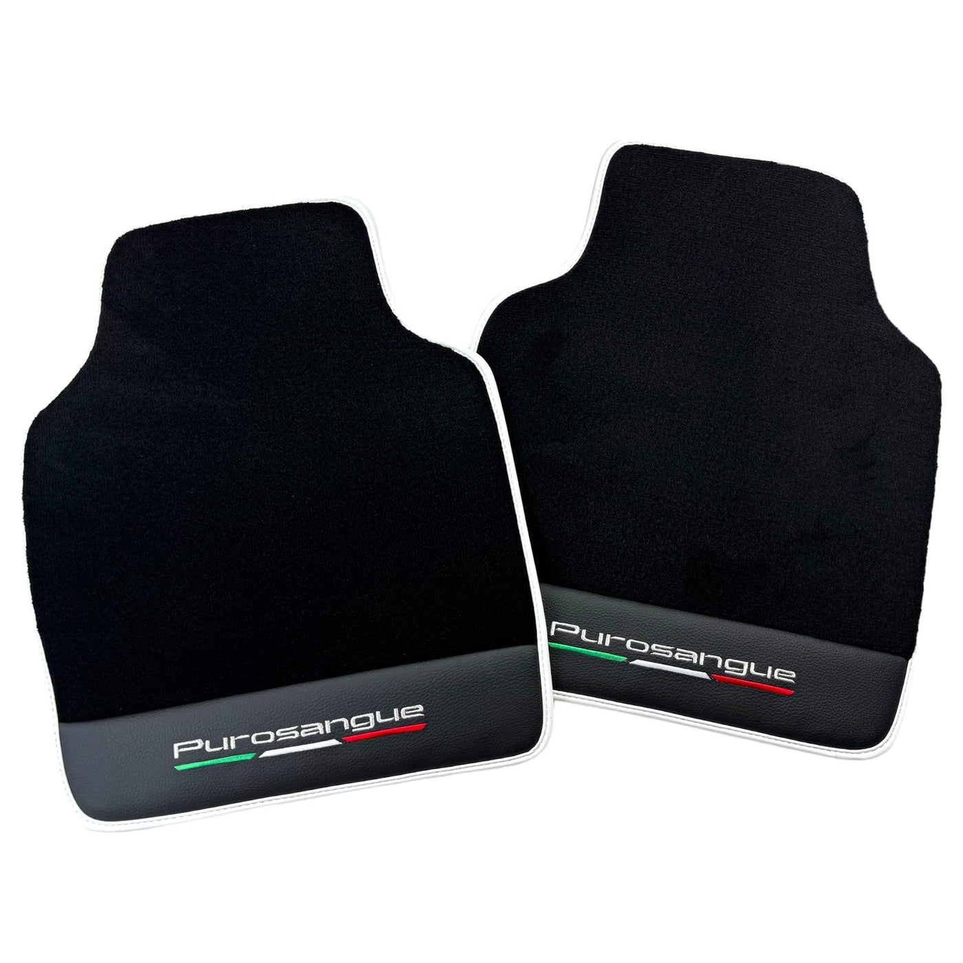 Black Floor Mats for Ferrari Purosangue with Leather and White Trim | Italian Edition - AutoWin