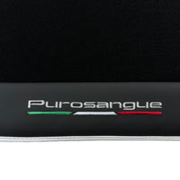 Black Floor Mats for Ferrari Purosangue with Leather and White Trim | Italian Edition - AutoWin