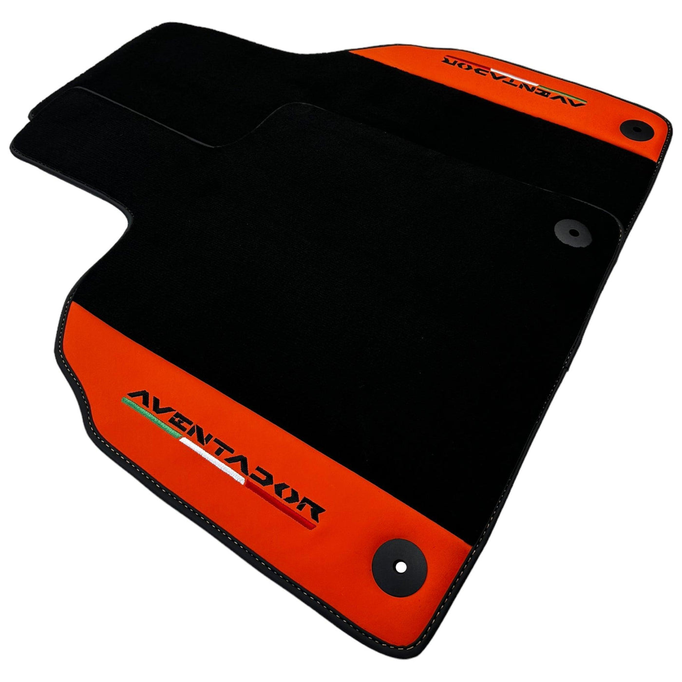 Black Floor Mats for Lamborghini Aventador with Orange (Arancia Mira) Nappa Leather - AutoWin