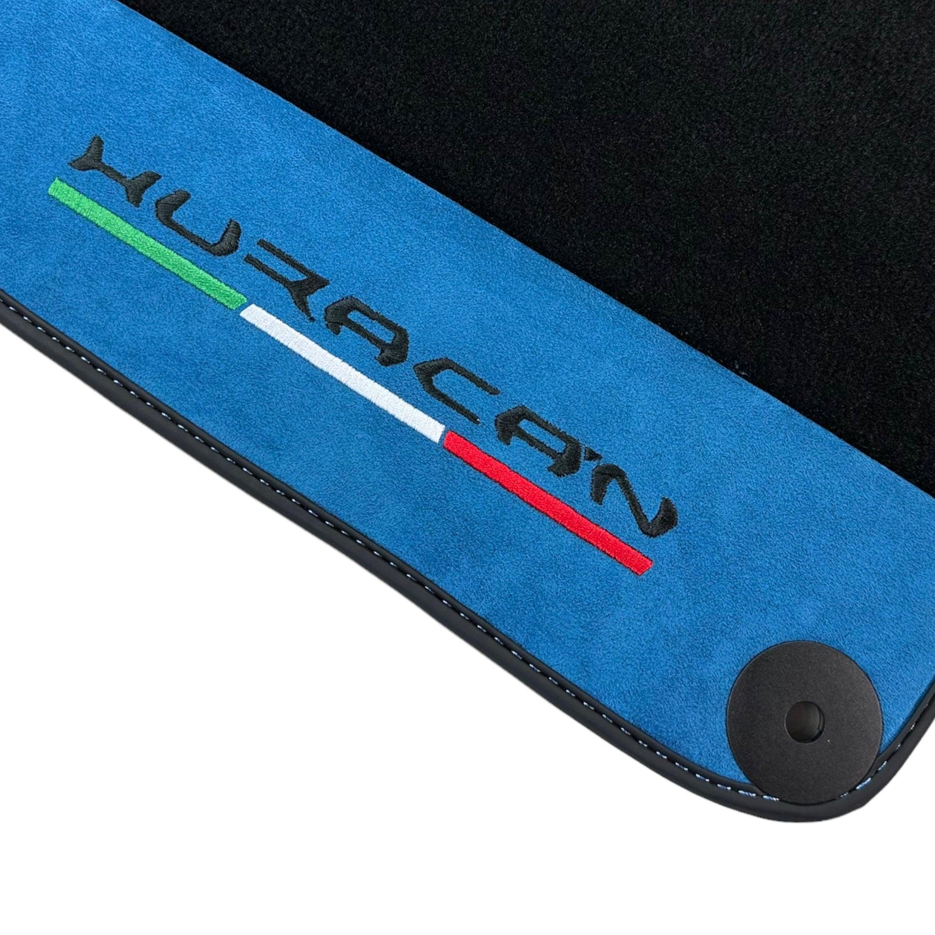 Black Floor Mats for Lamborghini Huracan 2014-2023 With Blue Alcantara Leather - AutoWin