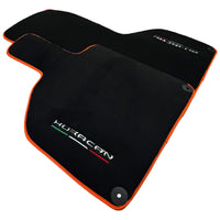 Black Floor Mats for Lamborghini Huracan (2014-2023) with Orange Leather Trim - AutoWin