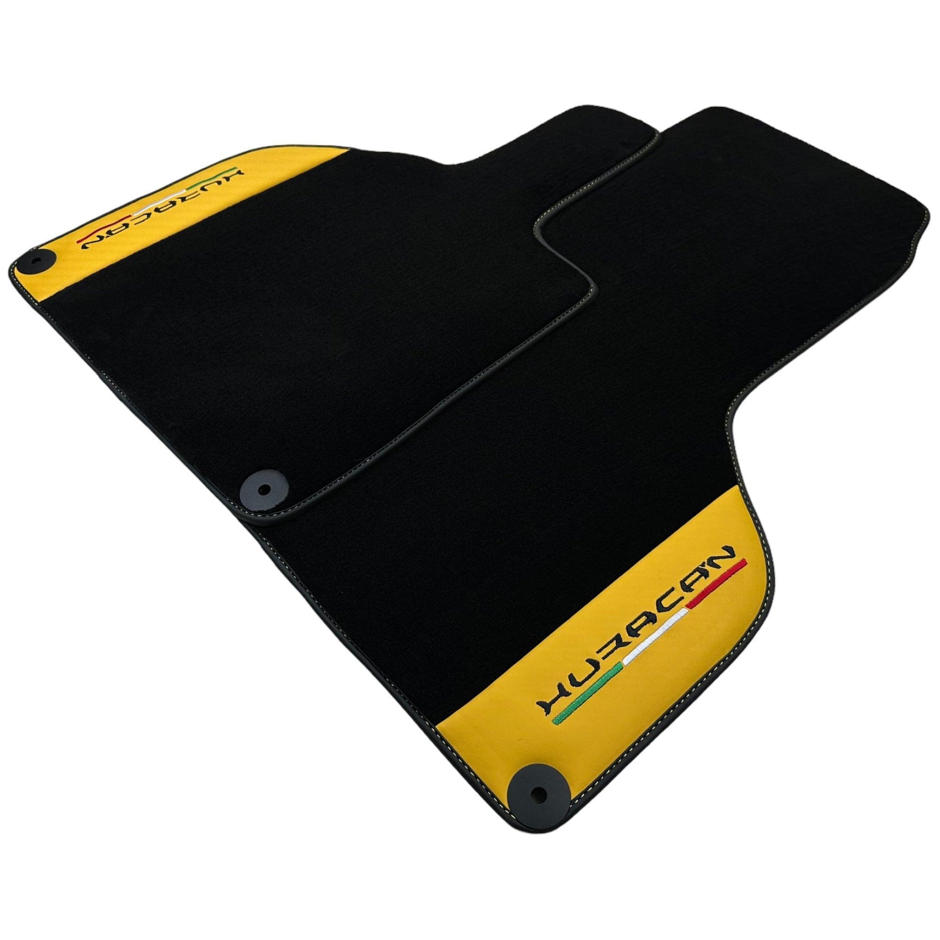 Black Floor Mats for Lamborghini Huracan With Yellow (Giallo Taurus) Nappa Leather - AutoWin