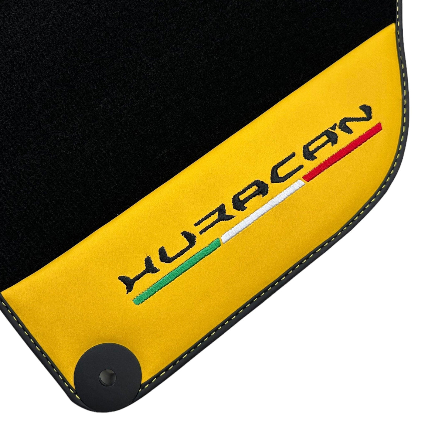 Black Floor Mats for Lamborghini Huracan With Yellow (Giallo Taurus) Nappa Leather - AutoWin
