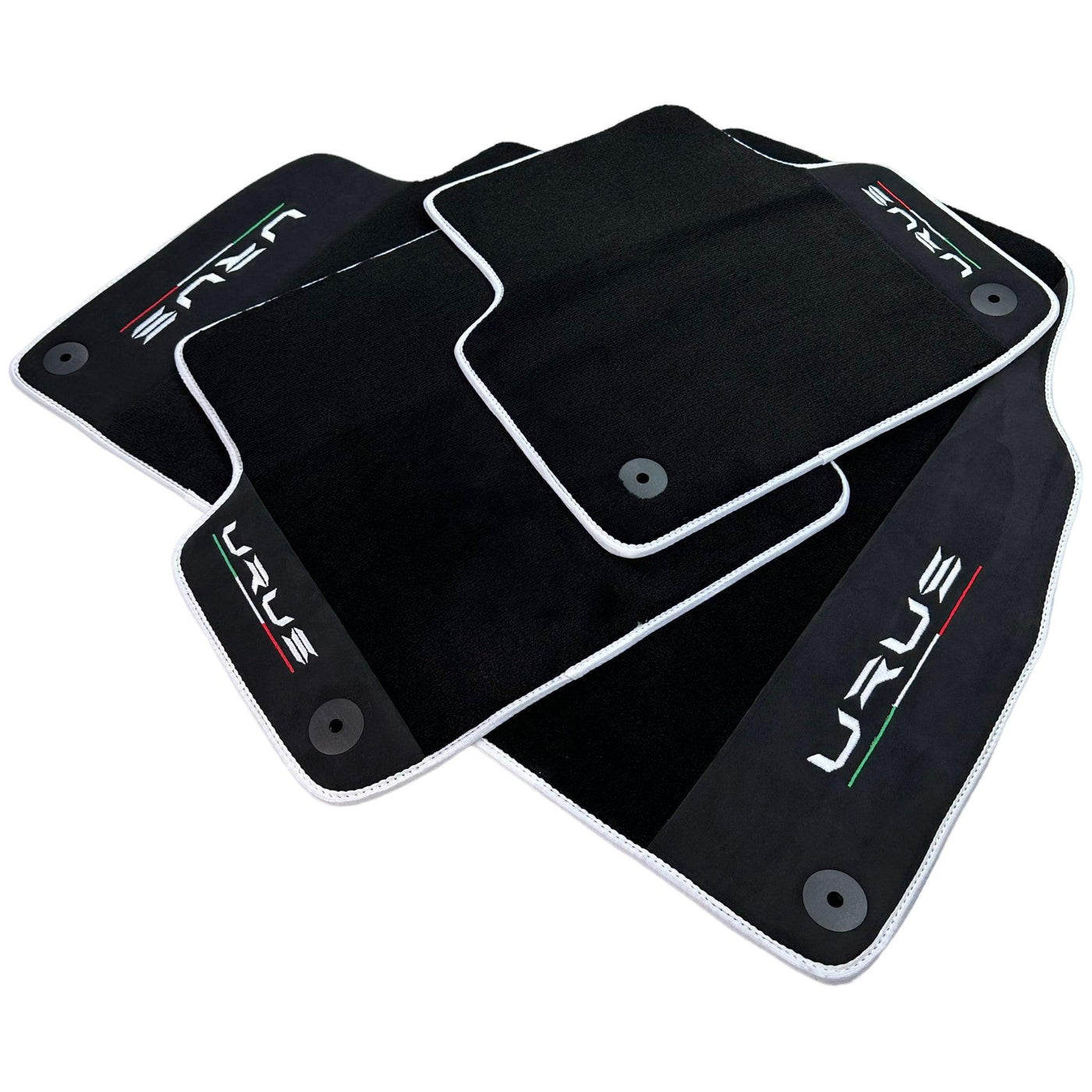 Black Floor Mats For Lamborghini Urus With Alcantara Leather White Trim - AutoWin