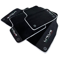Black Floor Mats For Lamborghini Urus With Alcantara Leather White Trim - AutoWin