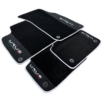 Black Floor Mats For Lamborghini Urus With Alcantara Leather White Trim - AutoWin