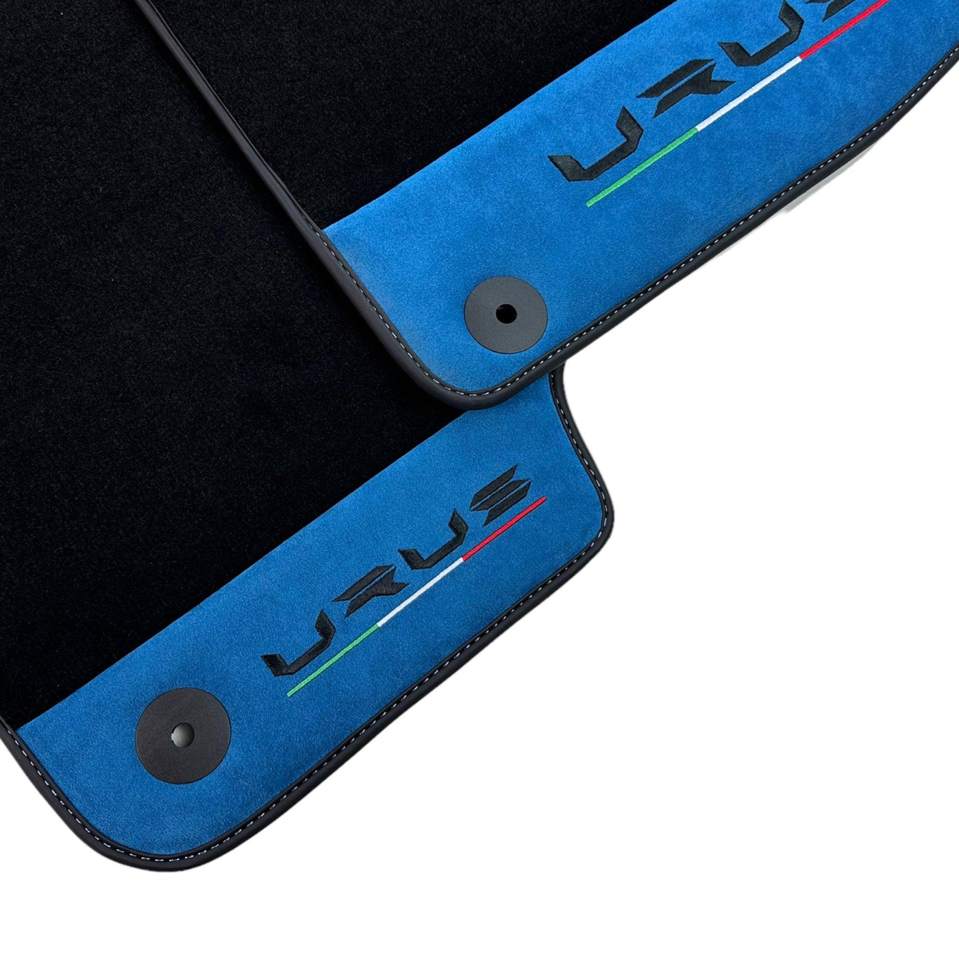 Black Floor Mats For Lamborghini Urus With Blue Alcantara Leather - AutoWin
