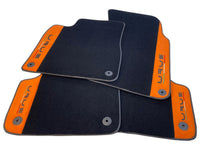 Black Floor Mats For Lamborghini Urus With Orange Alcantara Leather - AutoWin