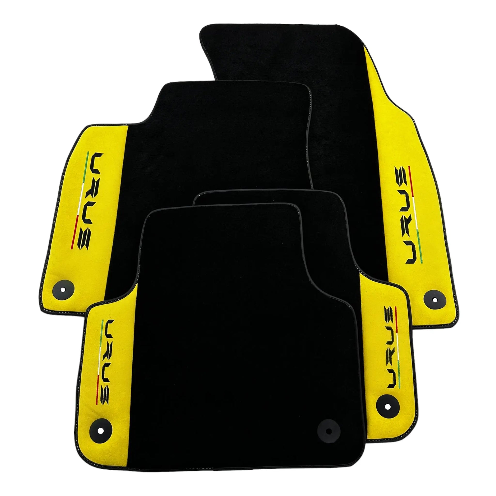 Black Floor Mats For Lamborghini Urus With Yellow Alcantara Leather - AutoWin
