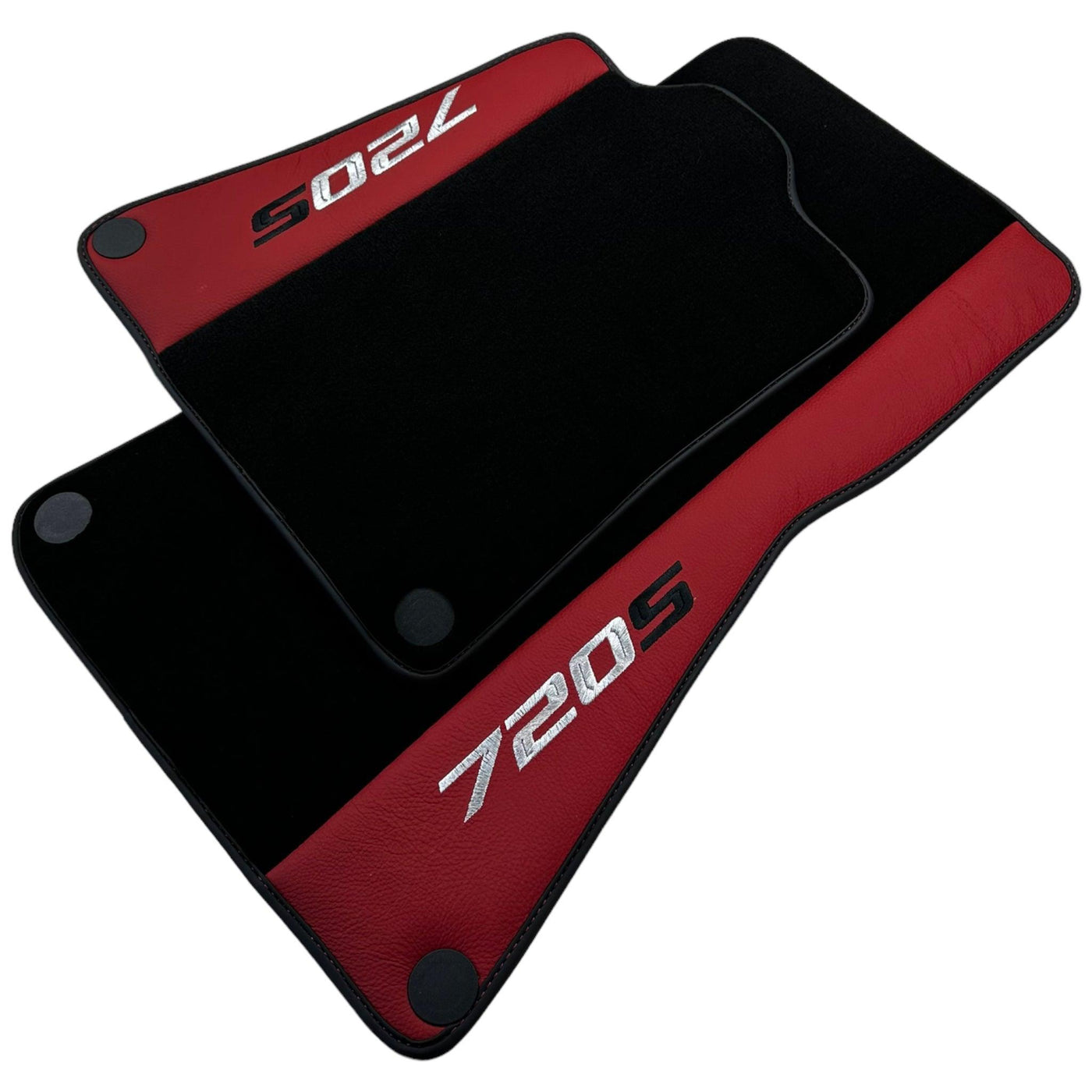 Black Floor Mats For McLaren 720S (2017-2021) With Red Leather - AutoWin