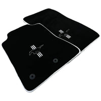 Black Floor Mats with White Trim For Ford Mustang VI (2015-2023) With Pony - AutoWin