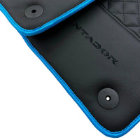 Black Leather Floor Mats For Lamborghini Aventador with Blue Trim - AutoWin