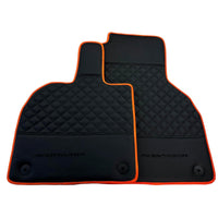 Black Leather Floor Mats For Lamborghini Aventador with Orange Trim - AutoWin