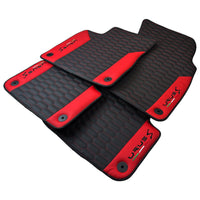 Black Leather Floor Mats For Lamborghini Urus S With Red Nappa Leather - AutoWin