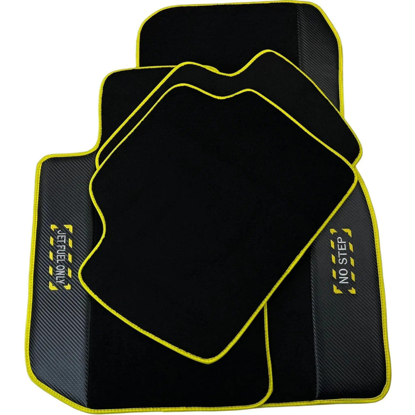 Black Mats For BMW 3 Series E30 4-doors Sedan | Fighter Jet Edition | Yellow Trim - AutoWin