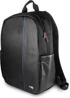 BMW 15.6" Laptop Black Backpack with Carbon Fiber Design | Blue Stripe