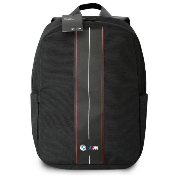 BMW 16" Premium Backpack - Stylish Black Nylon with Red Stripe