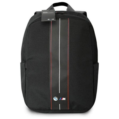 BMW 16" Premium Backpack - Stylish Black Nylon with Red Stripe