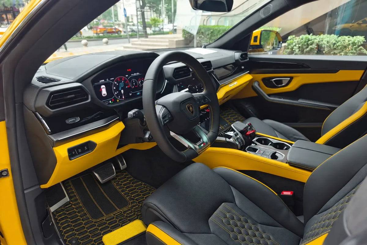 Customizable Leather Floor Mats with AW11 Pattern for Lamborghini Urus (2018-2027) inside the vehicle