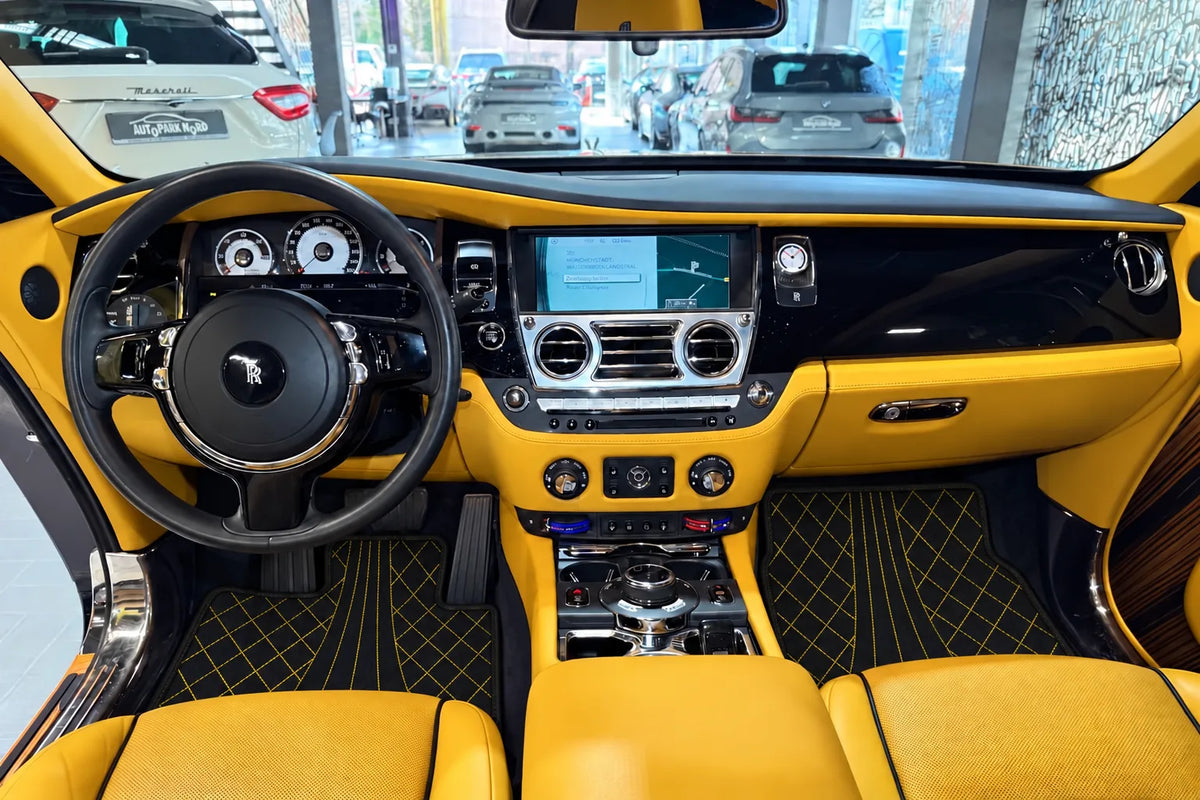 Customizable Leather Floor Mats with AW14 Pattern for Rolls Royce Wraith (2013–2023) inside the vehicle
