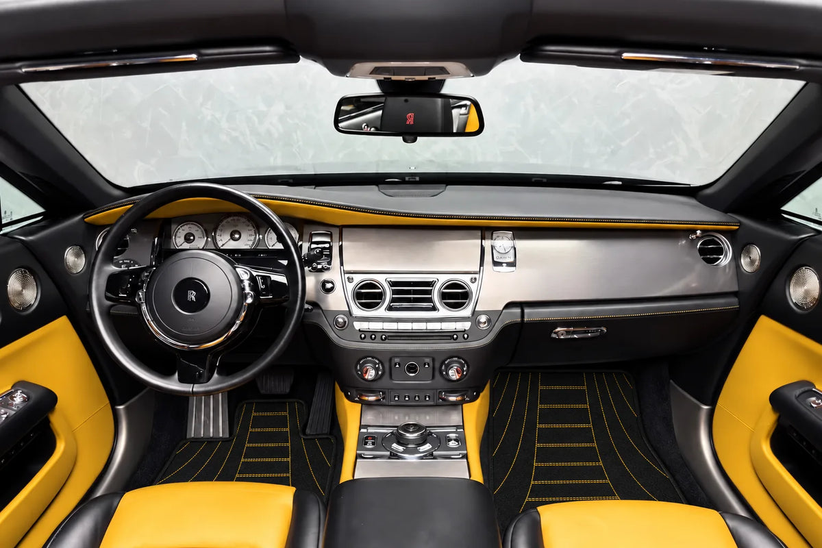Customizable Leather Floor Mats with AW17 Pattern for Rolls Royce Dawn (2016-2023) inside the vehicle