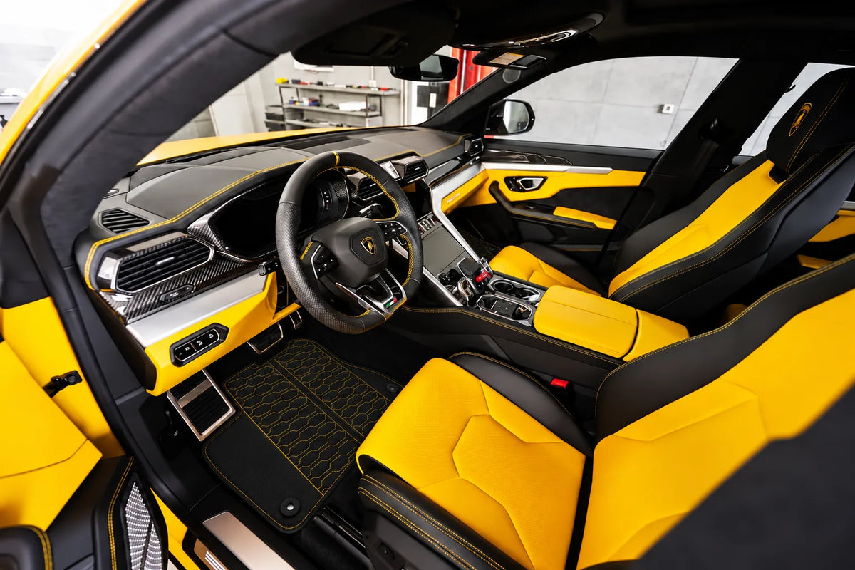 Customizable Leather Floor Mats with ER56 Pattern for Lamborghini Urus (2018-2027) inside the vehicle