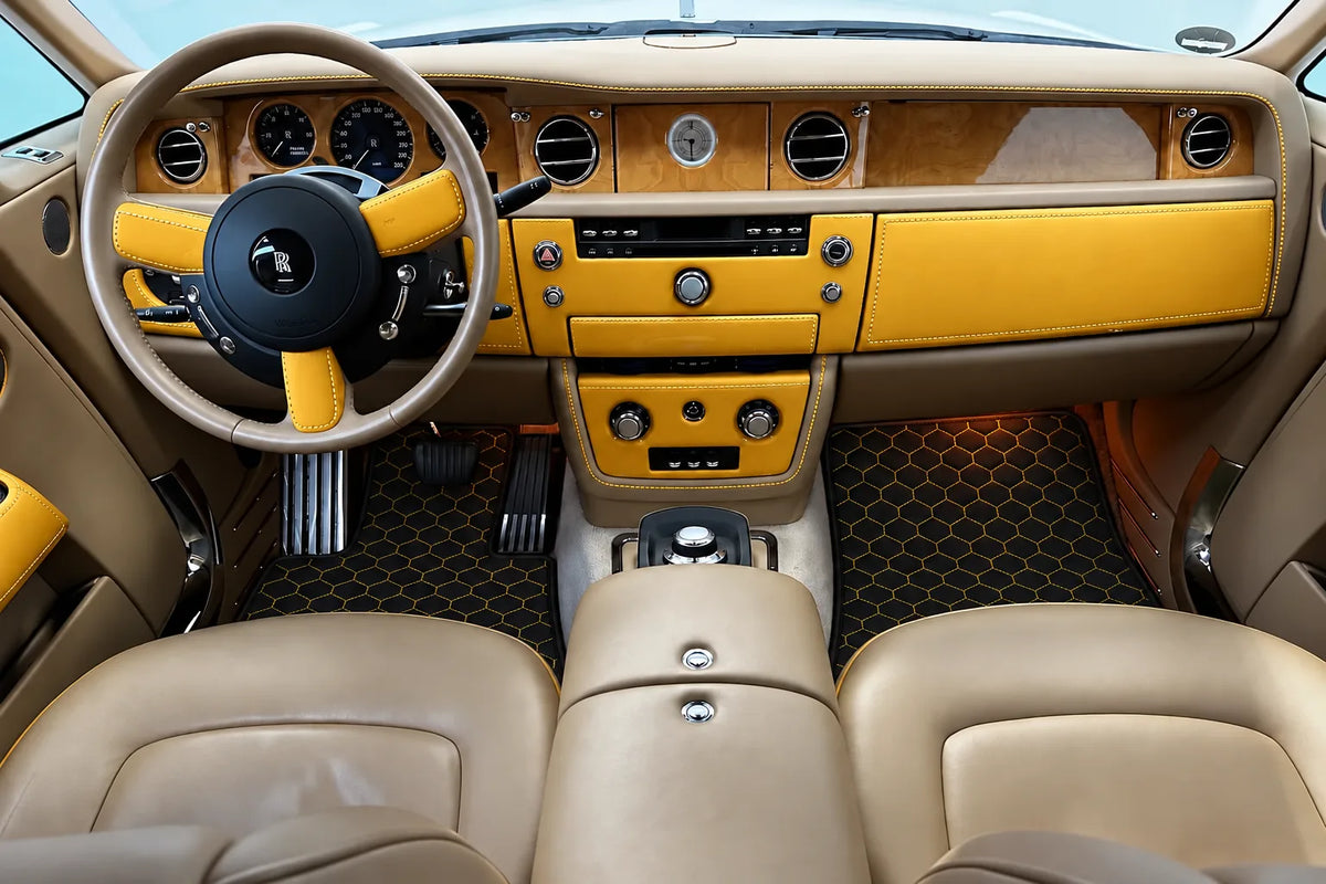 Customizable Leather Floor Mats with Hex Pattern for Rolls Royce Phantom Sedan (2003-2016) inside the vehicle