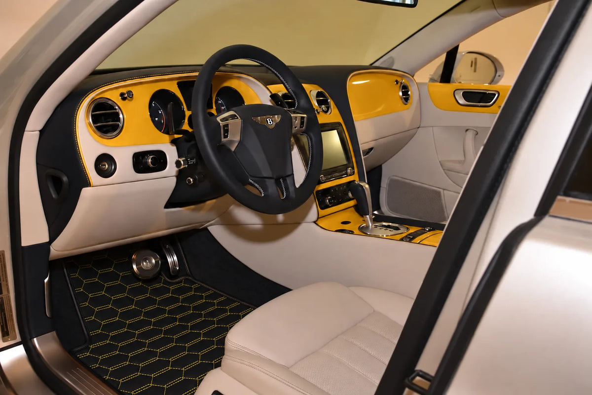 Customizable Leather Floor Mats with Interlaced Hex Pattern for Bentley Flying Spur (2005-2013) inside the vehicle