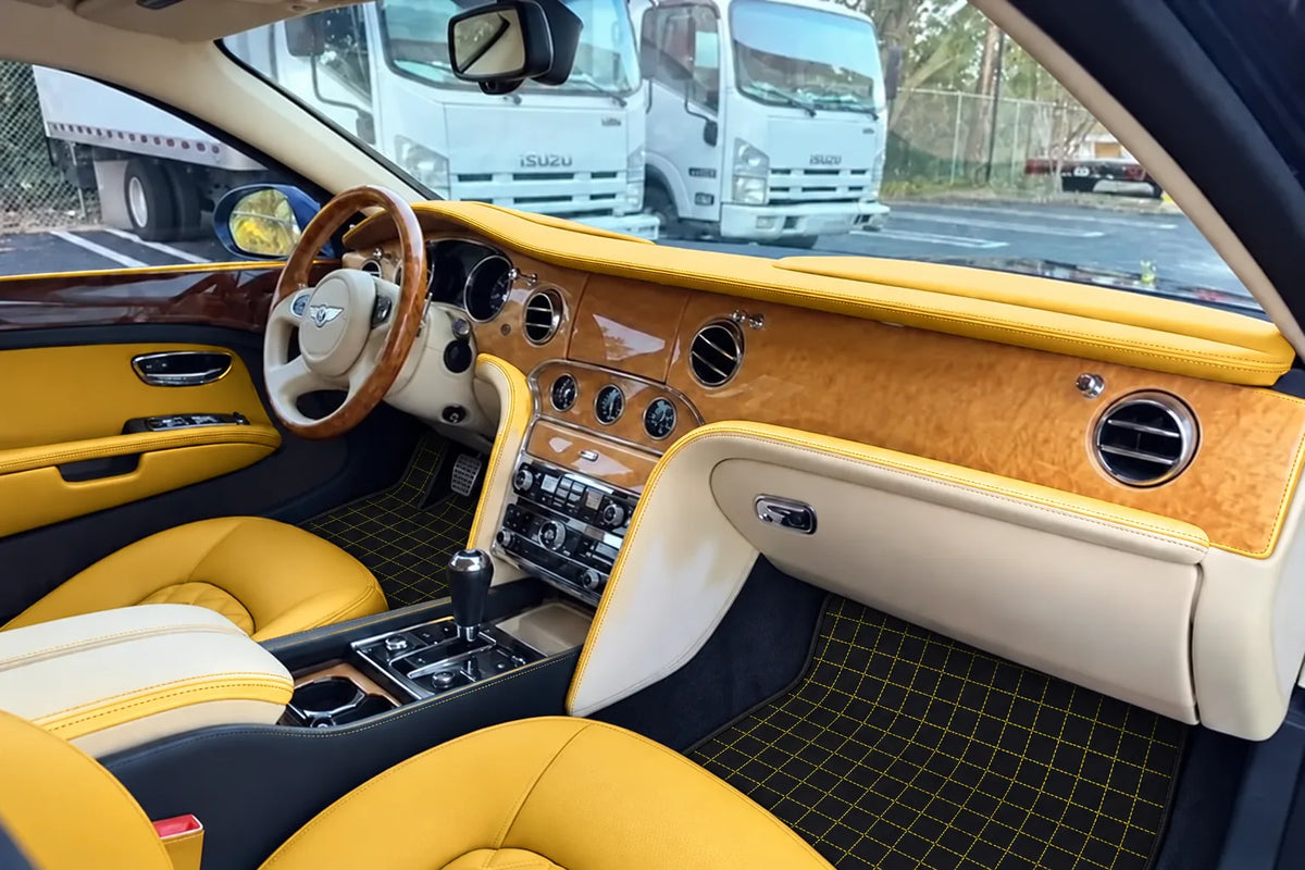 Customizable Leather Floor Mats with Square Pattern for Bentley Mulsanne (2010-2020) inside the vehicle