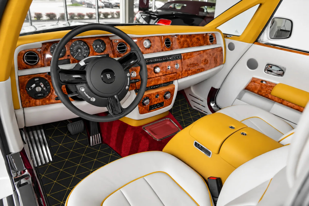 Customizable Leather Floor Mats with Triangle Pattern for Rolls Royce Phantom Drophead Coupe (2007-2016) inside the vehicle