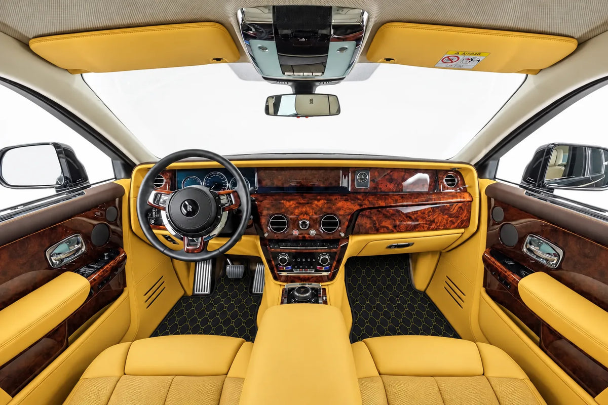 Customizable Leather Floor Mats with Vertical Hex Pattern for Rolls Royce Phantom VIII (2017-2024) inside the vehicle