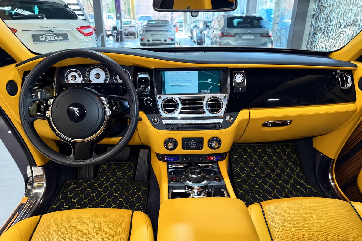 Customizable Leather Floor Mats with Vertical Hex Pattern for Rolls Royce Wraith (2013–2023) inside the vehicle
