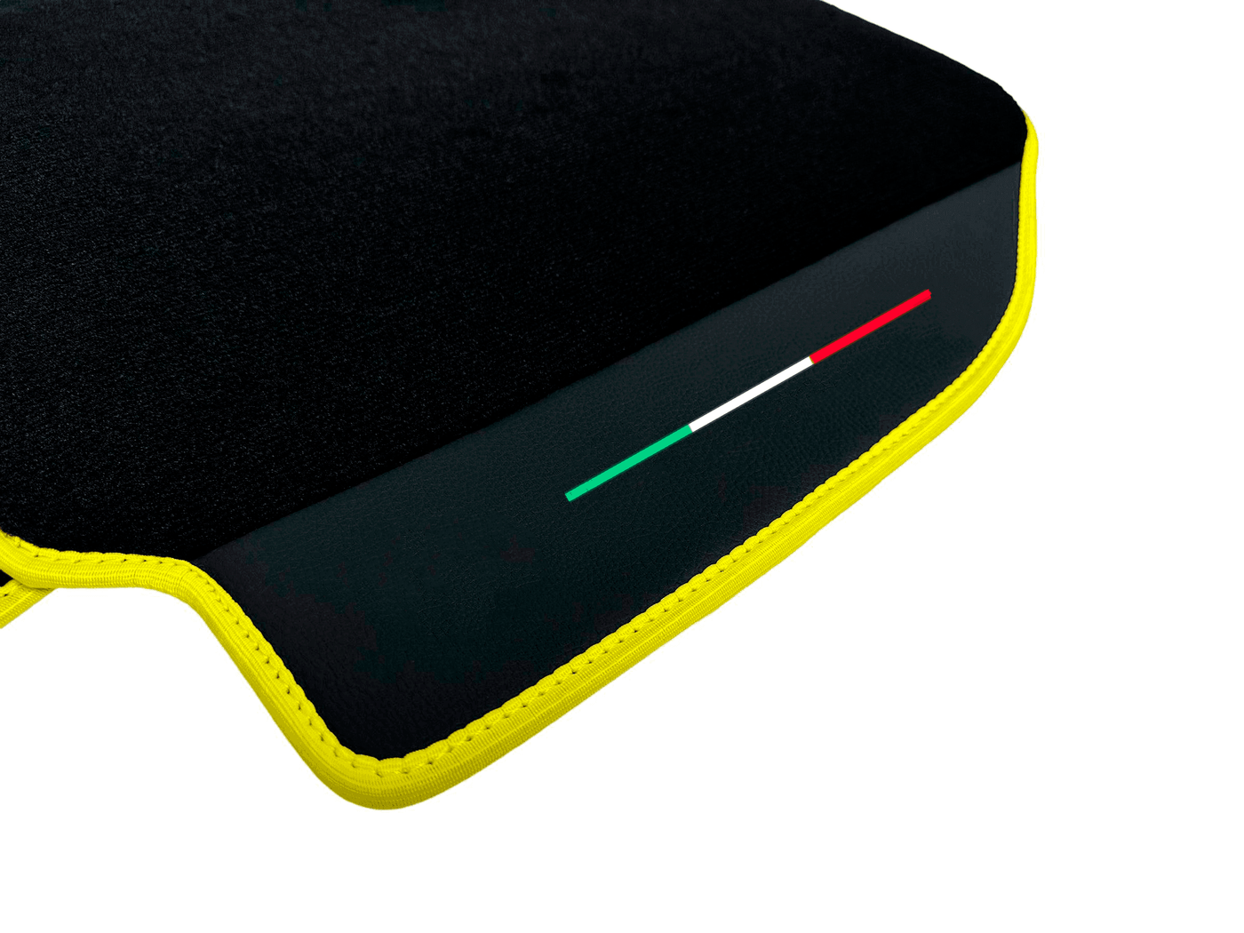 Floor Mats For Ferrari 488 Pista Spider (2019-2021) Leather and Yellow Trim - Italian Flag