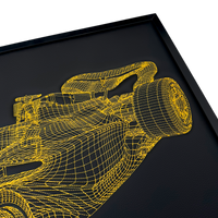 Black Leather Formula 1 Race Car Inspired Wall Art: Embroidered Yellow Stitch