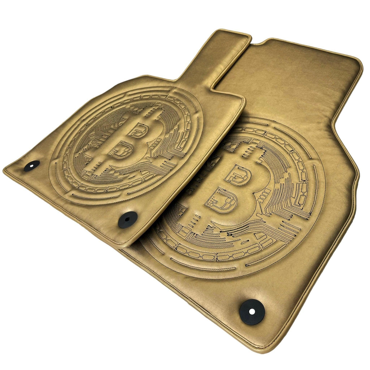Golden Leather Floor Mats for Lamborghini Aventador with Bitcoin Sewing - AutoWin