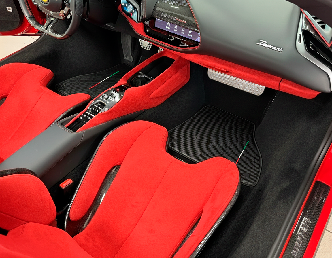 Tapis de voiture en cuir personnalisables avec motif hexagonal Viper pour Ferrari SF90 Stradale (2019-2024) - AutoWin