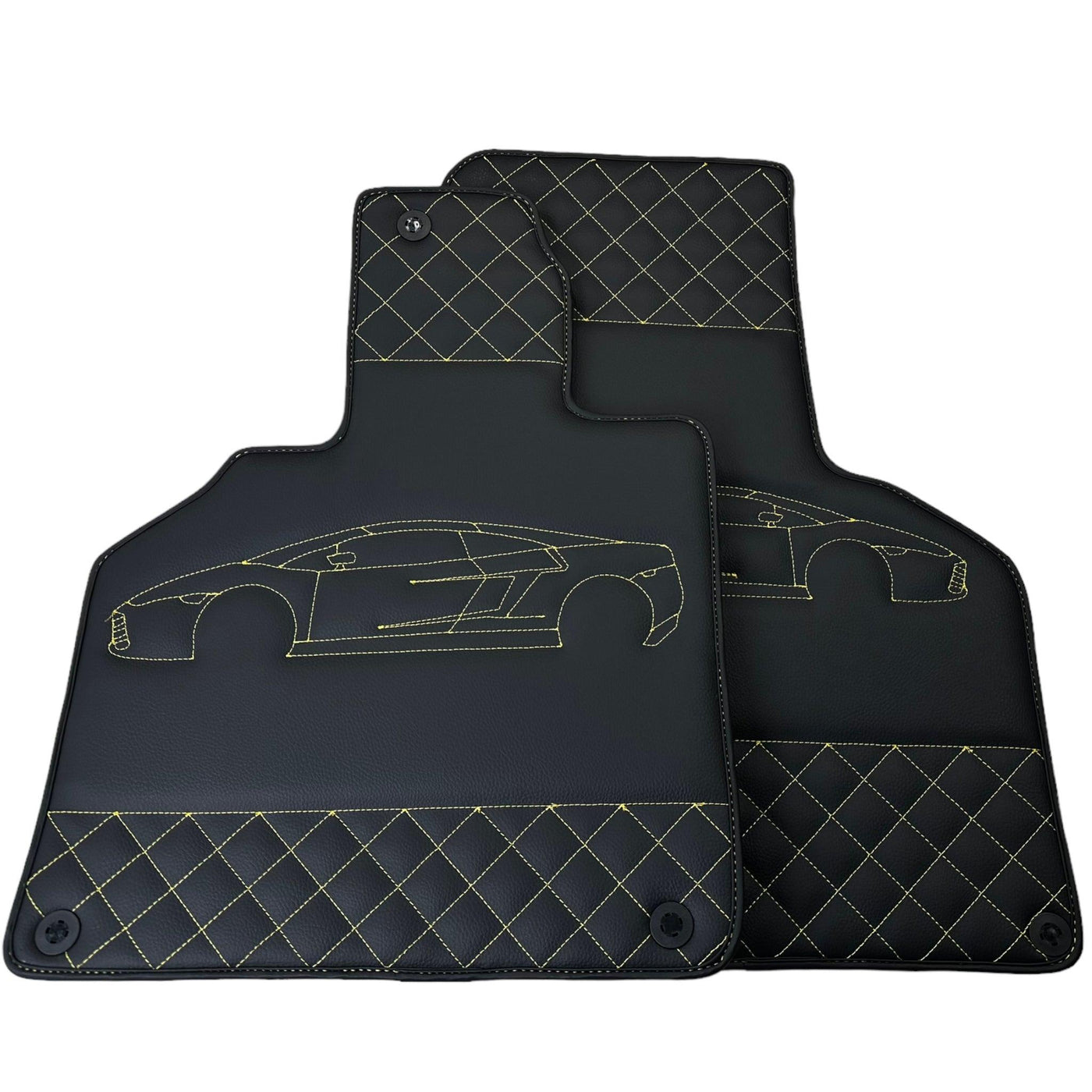 Leather Black Floor Mats for Lamborghini Gallardo Yellow Sewing | ER56 Design - AutoWin