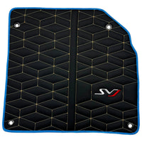 Leather Floor Mats for Lamborghini Aventador SVJ Limited Edition with Blue Trim - AutoWin