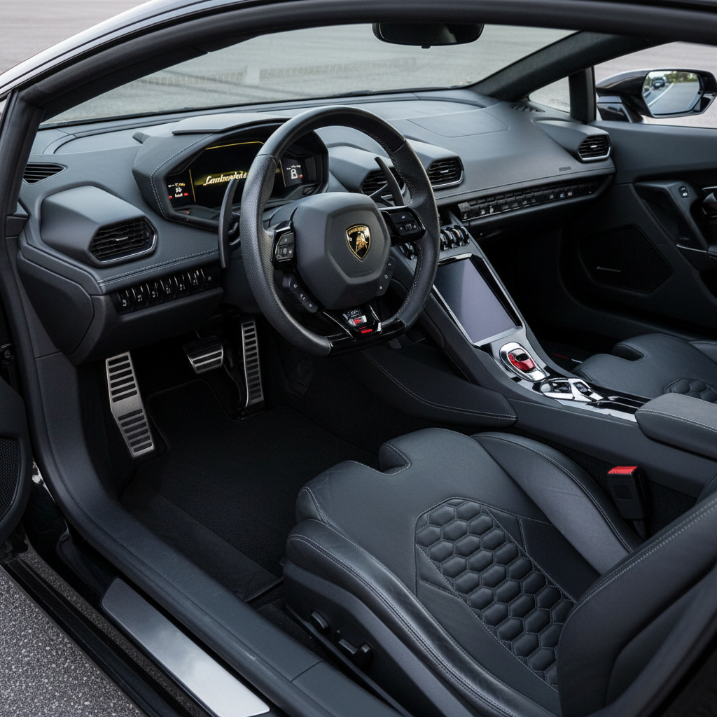Black Floor Mats for Lamborghini Huracan EVO (2019-2024) with Black Alcantara Leather