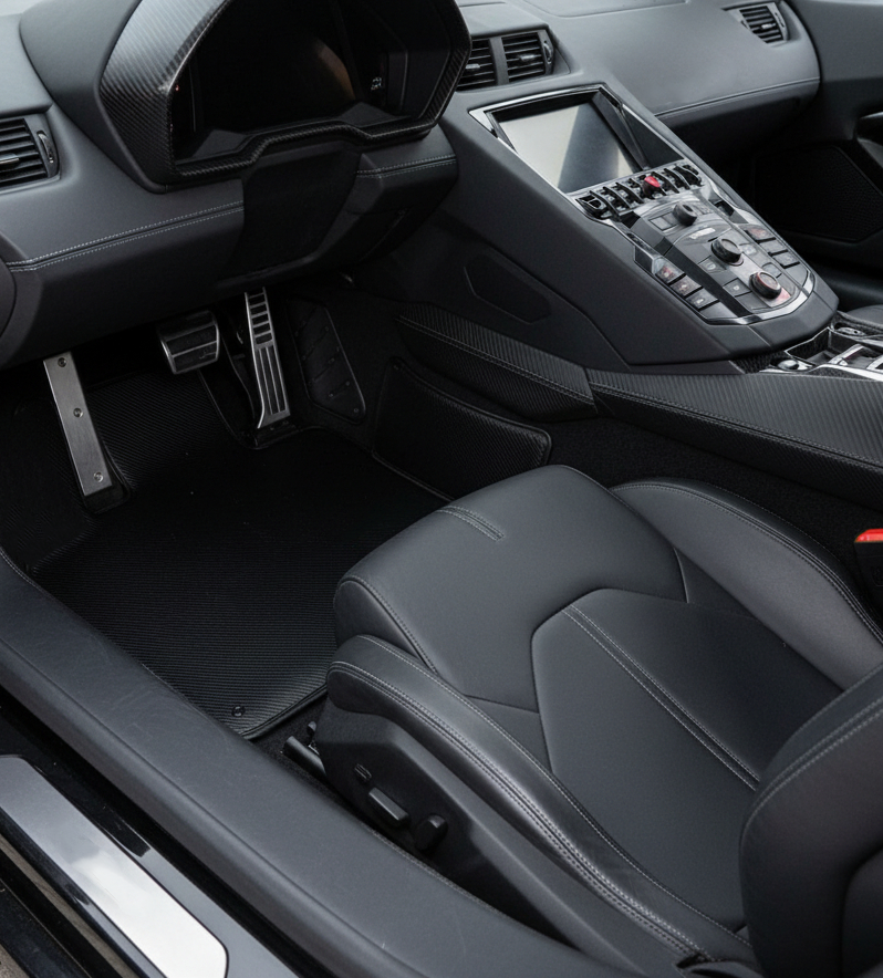 Tappeti per auto personalizzabili per Lamborghini Aventador in pelle di fibra di carbonio - Edizione limitata
