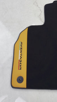 Black Floor Mats for Lamborghini Aventador with Orange (Arancia Leonis) Nappa Leather