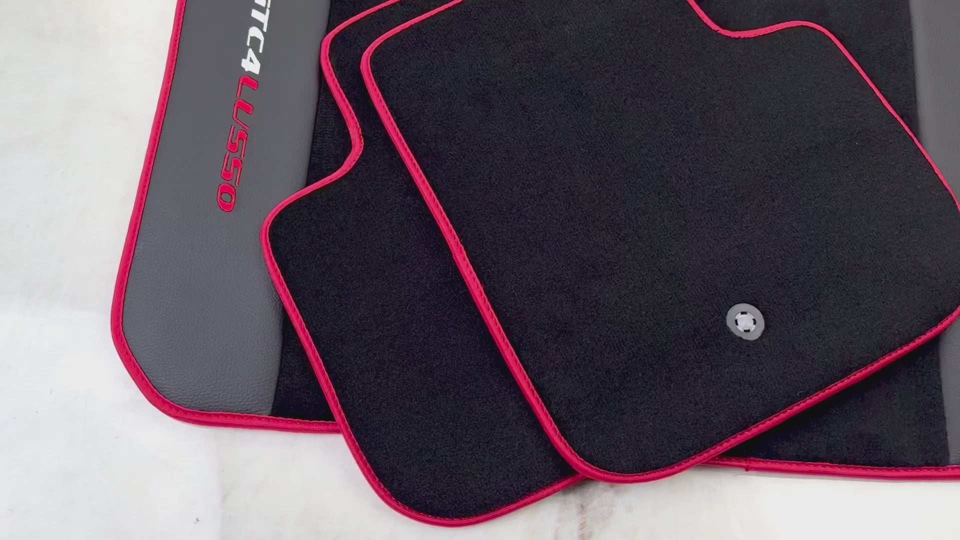 Black Floor Mats for Ferrari GTC4 Lusso with Leather and Red Trim | Right Hand Drive - AutoWin