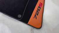 Tapis de voiture noirs pour McLaren 720S (2017-2021) avec cuir orange