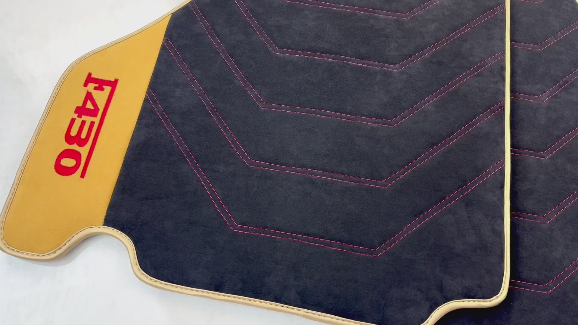Black Alcantara Floor Mats for Ferrari F430 (2004-2009) - Red Sewing - AutoWin