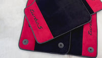 Black Floor Mats for Porsche Panamera Turbo S with Red Alcantara Leather