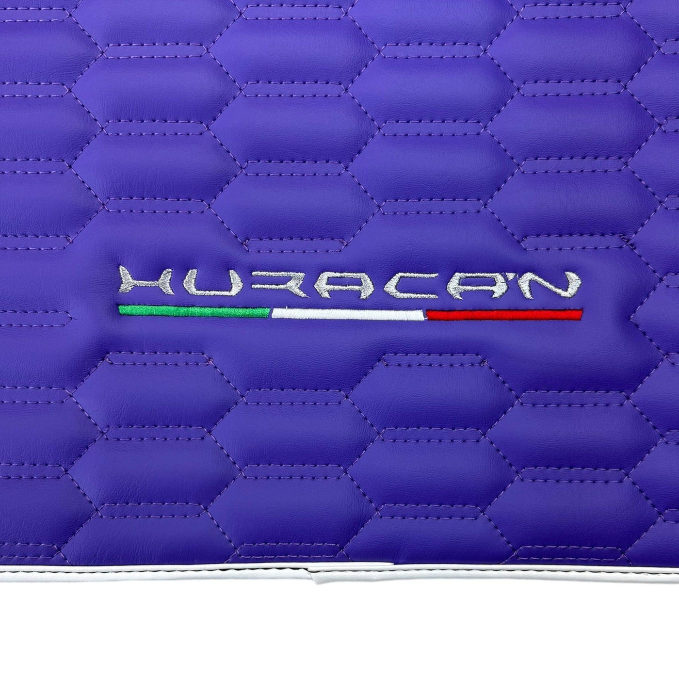 Purple Leather Floor Mats for Lamborghini Huracan with White Trim - AutoWin