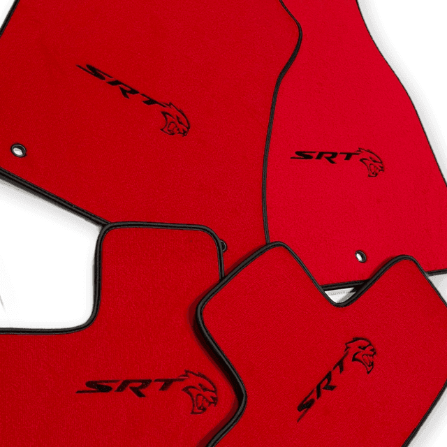 Red Floor Mats For Dodge Challenger SRT 2011-2021 With Emblem Tailored - AutoWin