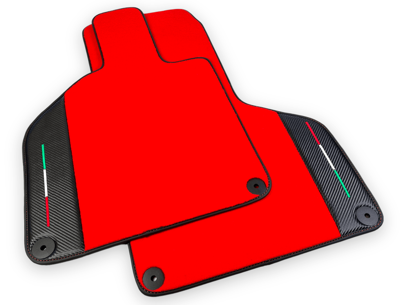 Custom Red Floor Mats for Lamborghini Huracan with Carbon Fiber Leather